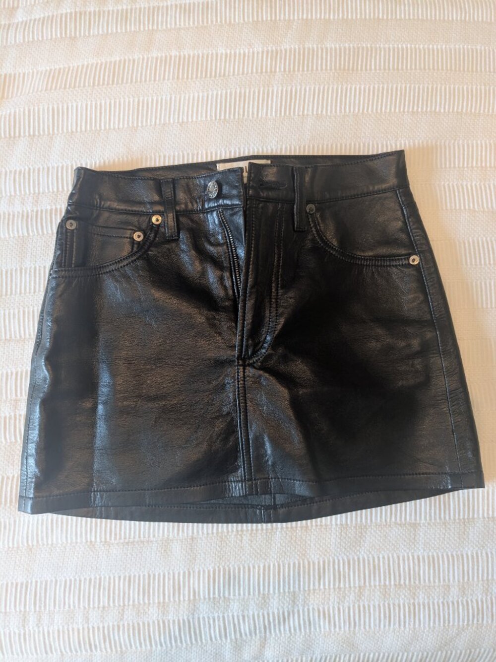 AGOLDE Black Leather Mini Skirt – Size 23
